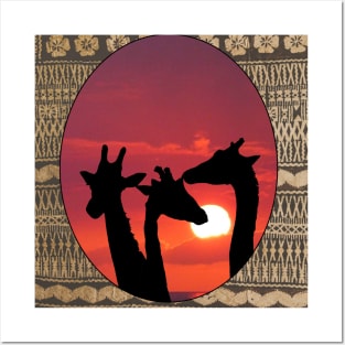 Giraffe Sunset Posters and Art